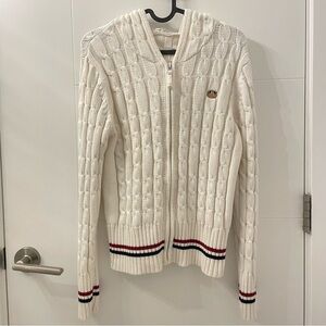 White Cable Knit Zip-Up Hoodie
